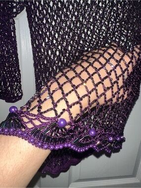 Embroidered Open-Knit quarter sleeve Top
